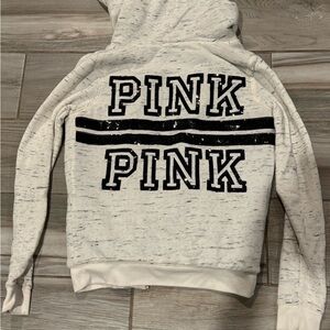 PINK Victoria's Secret Women's Cream Hoodie Sweater